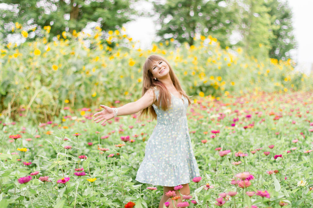 Mom spinning in the wildflower field in Belcher, LA