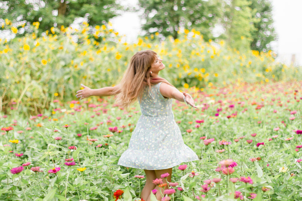 Mom spinning in the wildflower field in Belcher, LA