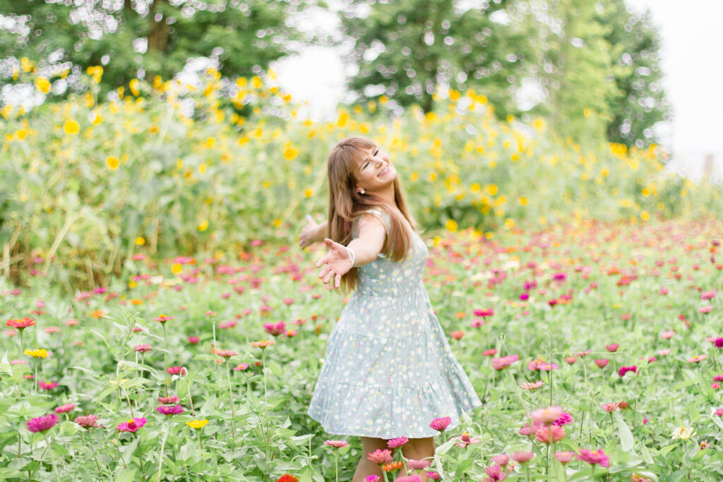 Mom spinning in the wildflower field in Belcher, LA