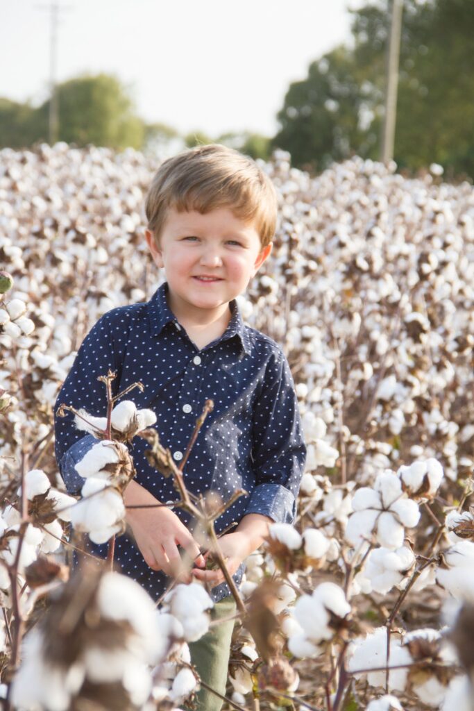 little boy standing at the cotton field in belcher, la