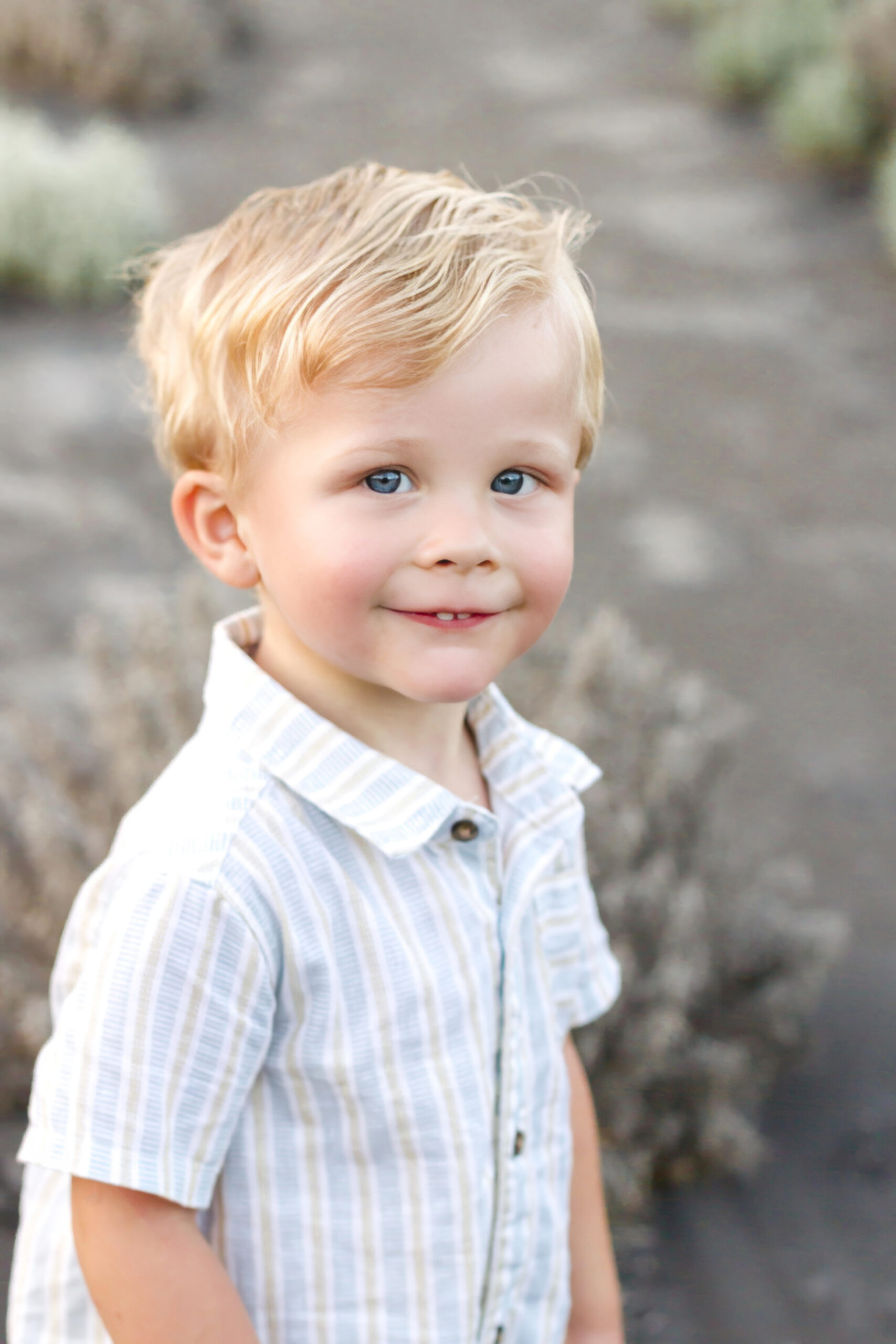 little boy smiling at the Dixie Farm Lavender in Shreveport, LA