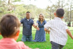 kids running to their parents with open arms at Lake Bistineau in Doyline, LA